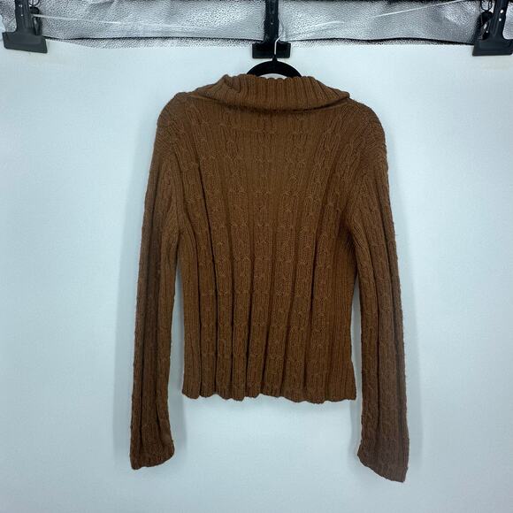 Indigenous One Weave Womens S 100% alpaca Cardigan Sweater Brown Cable Knit Boho - Picture 8 of 11